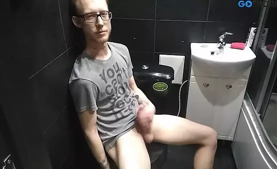 Restroom Masturbation with Glasses